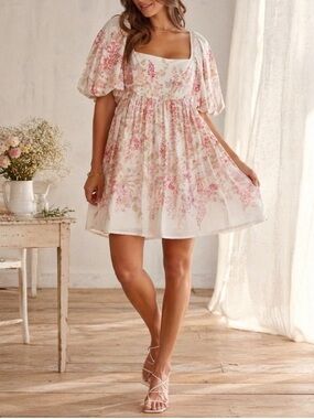 ANTONIO MELANI Heidi White Pink Floral Mini Dress